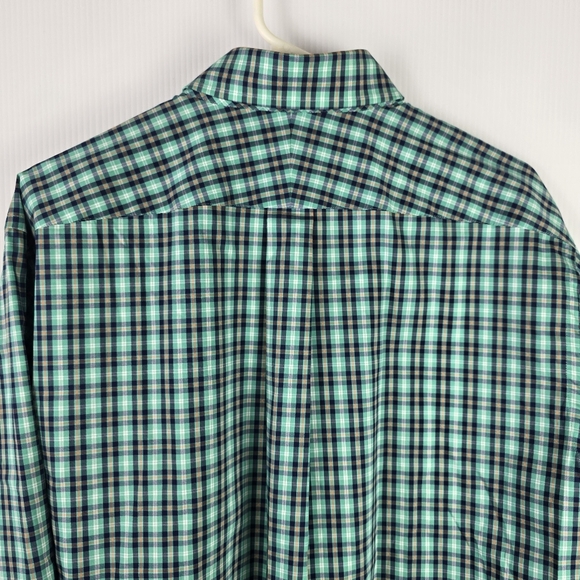 NWTLands' End Men's Traditional Fit NoIron Twill Green BluePlaid Shirt Stretch L - Picture 8 of 11